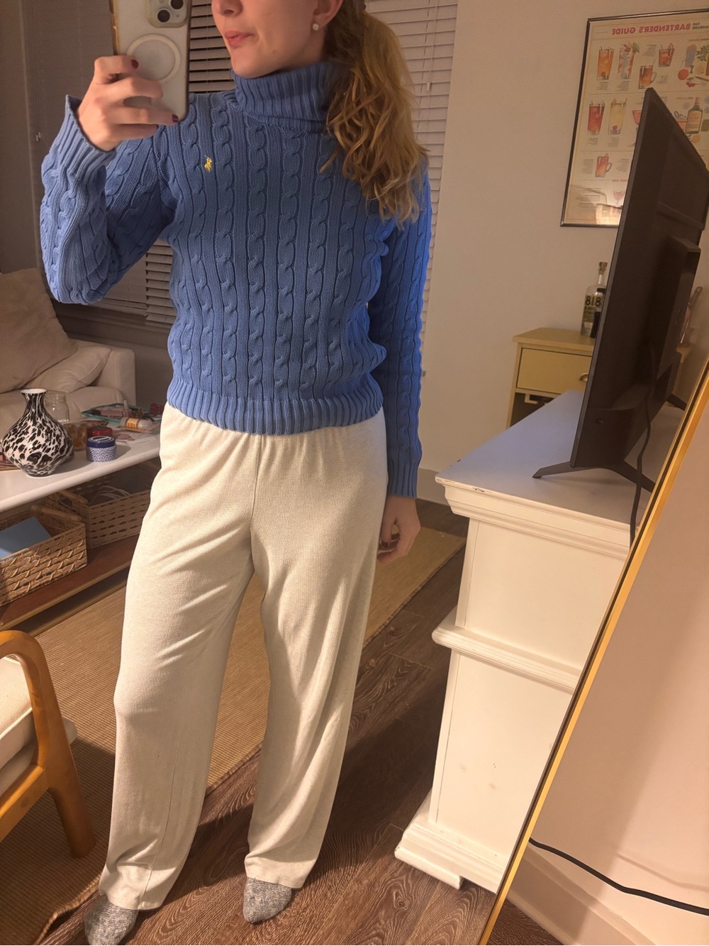 Ralph Lauren Sky Blue Cable-Knit Turtleneck Sweater